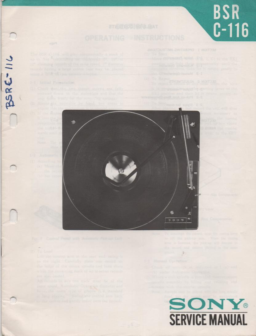 C-116 Turntable Service Manual  Sony